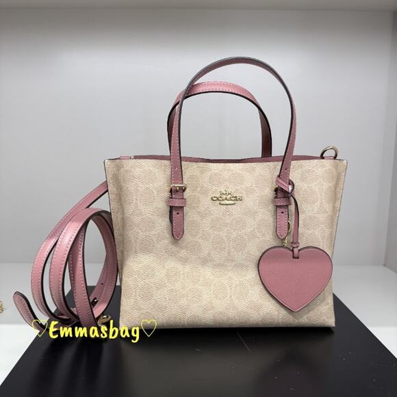 Last 1‼️Coach Mollie Tote Bag 25 Signature Canvas With Heart Charm CDF03 - Picture 4 of 10